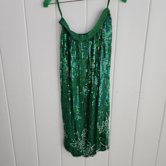 Vtg 80s Eve's Allure Cocktail Mother Bride Dress Emerald Green Sequins Beads Med - Picture 8 of 10